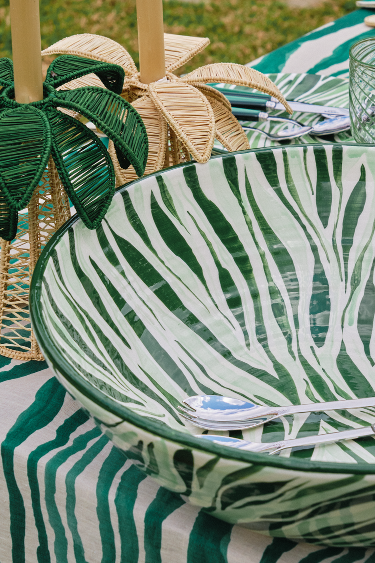 Animal Print Hand-Painted Green Ceramic Centerpiece