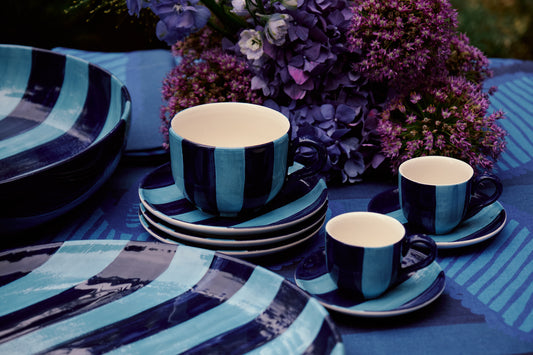 Striped Indigo Blue Cappuccino Cups Set of 2