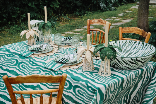 Animal Print Green Linen Tablecloth