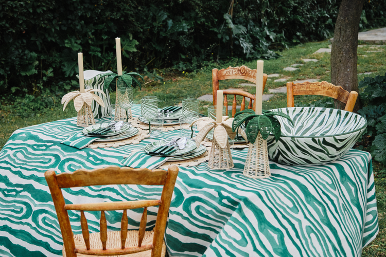 Animal Print Hand-Painted Green Ceramic Centerpiece