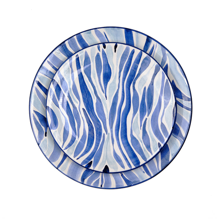 Animal Print Hand-Painted Blue Ceramic Dinner Plate