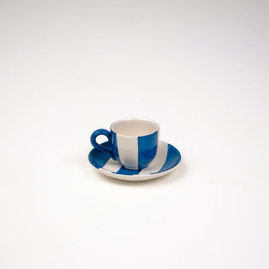 Striped White & Blue Ceramic Espresso Cups set of 2