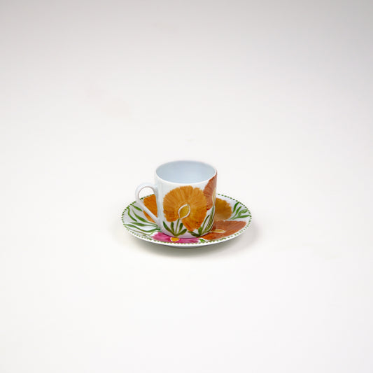 Limoges Hand-Painted Porcelain Orange Espresso Cup