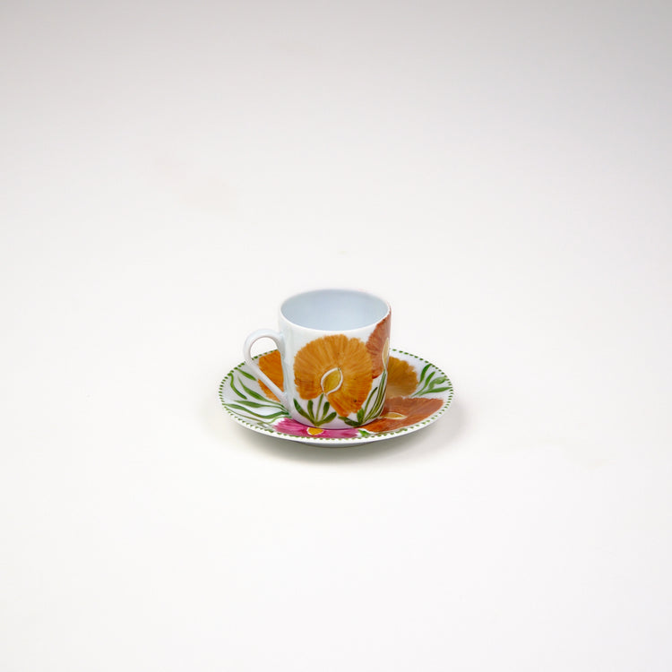 Limoges Hand-Painted Porcelain Orange Espresso Cup