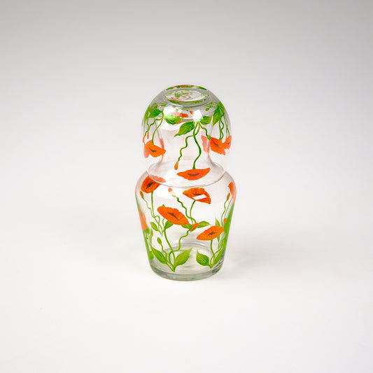 Bedside Table Water Hand-painted Glass Set Poppy Orange