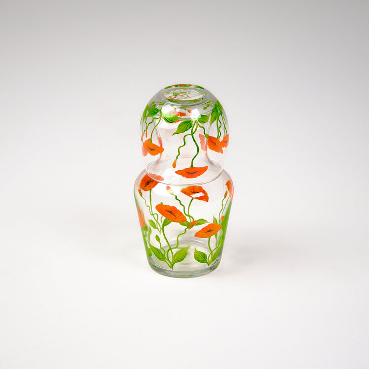 Bedside Table Water Hand-painted Glass Set Poppy Orange