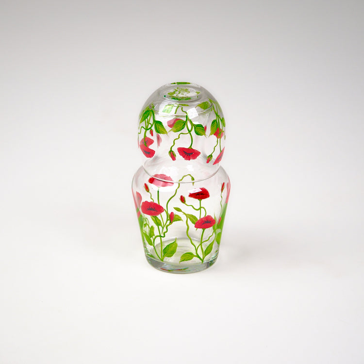 Bedside Table Water Hand-painted Glass Set Poppy Red