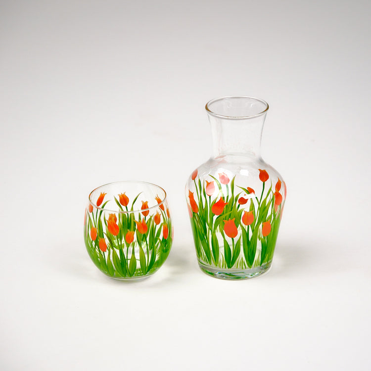 Bedside Table Water Hand-painted Glass Set Tulip Orange