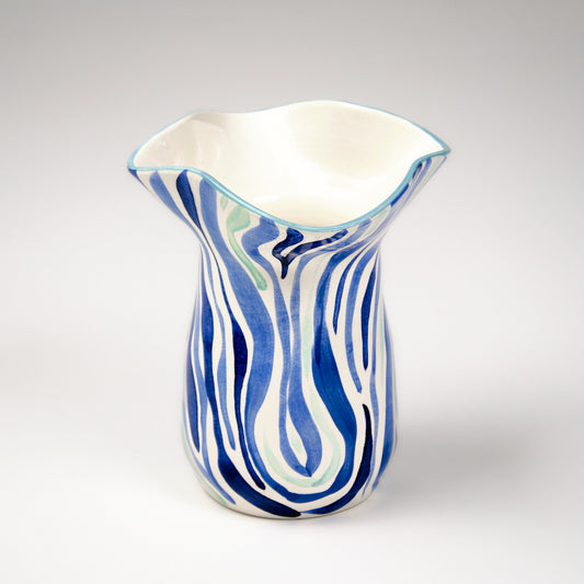 Animal Print Hand-Painted Blue Ceramic Vase