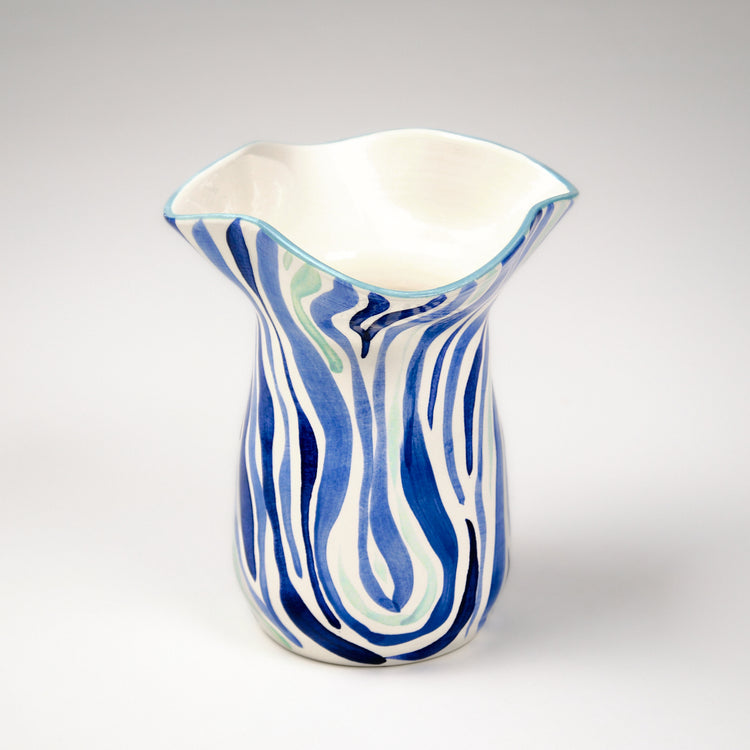 Animal Print Hand-Painted Blue Ceramic Vase
