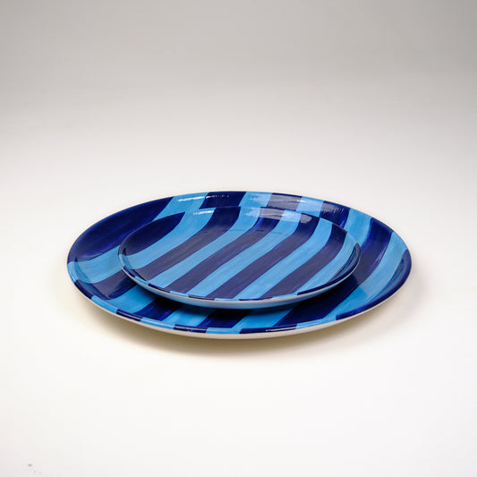 Striped Indigo Blue Large Platter