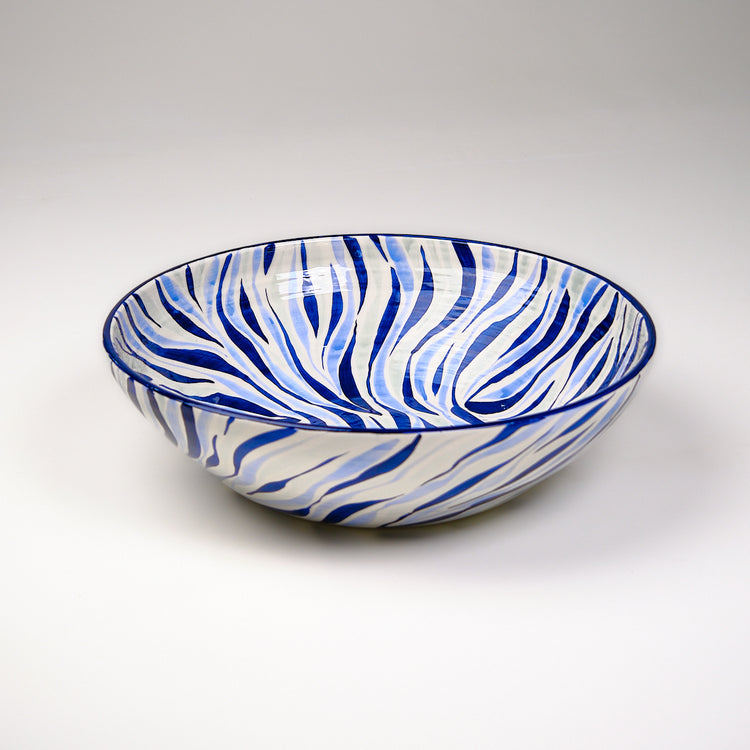 Animal Print Hand-Painted Blue Ceramic Centerpiece