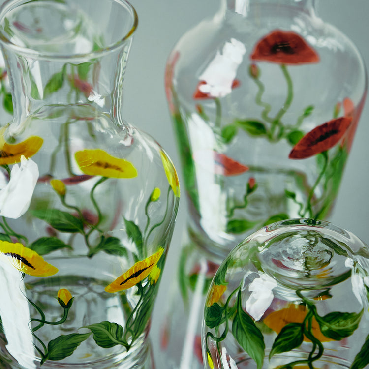 Bedside Table Water Hand-Painted Glass Set Poppy Yellow