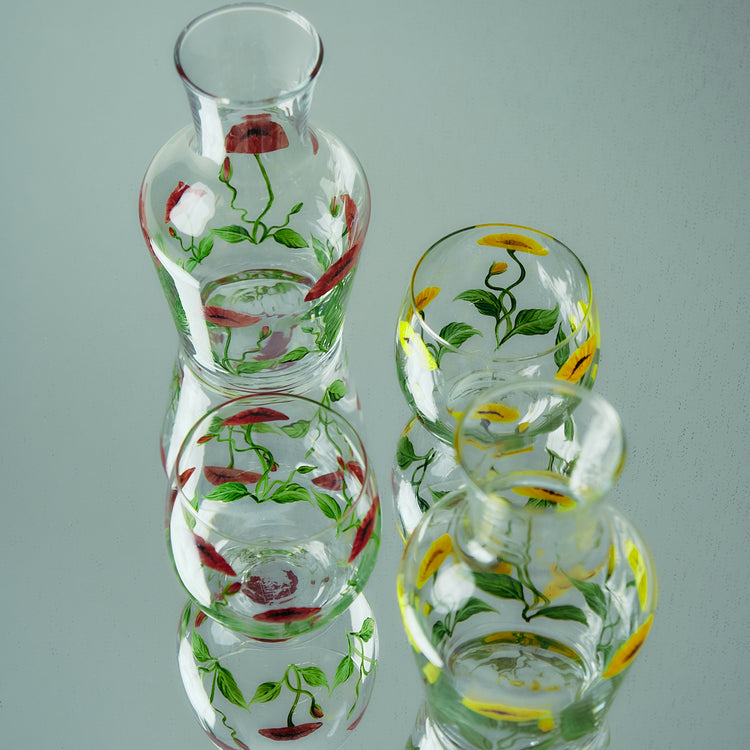 Bedside Table Water Hand-Painted Glass Set Poppy Yellow