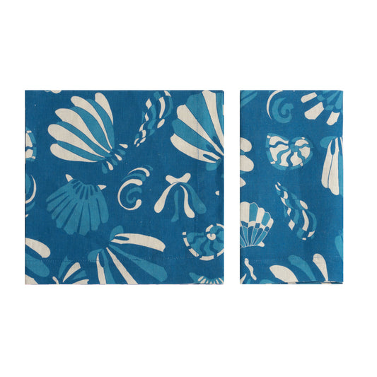 Set of 4 Shells Blue Linen Napkins