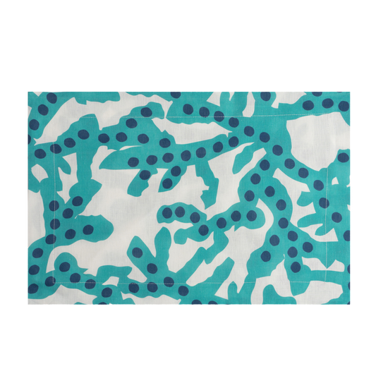 Set of 2 Corals Blue Linen Placemats