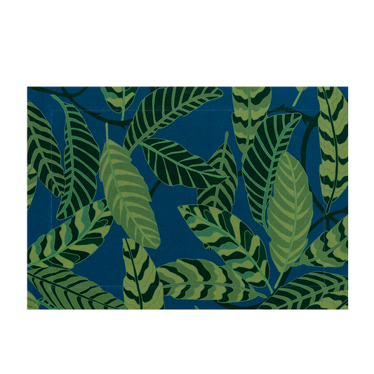 Set of 2 Botanical Garden Blue Linen Placemats