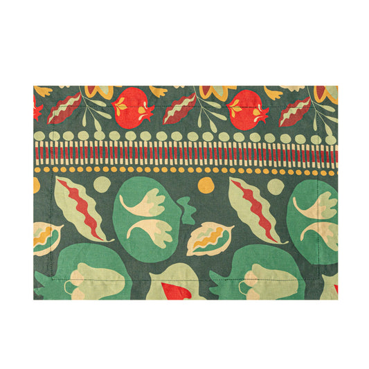 Linen Placemat in a green pomegranates pattern
