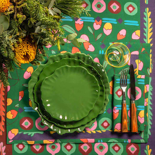 Linen Placemat in a green floral pattern
