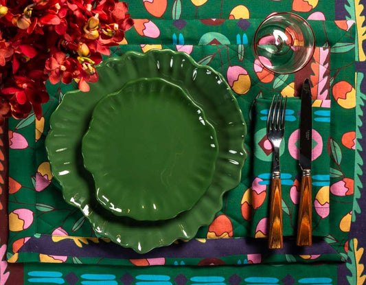 Linen Quilted Placemat in a green floral pattern