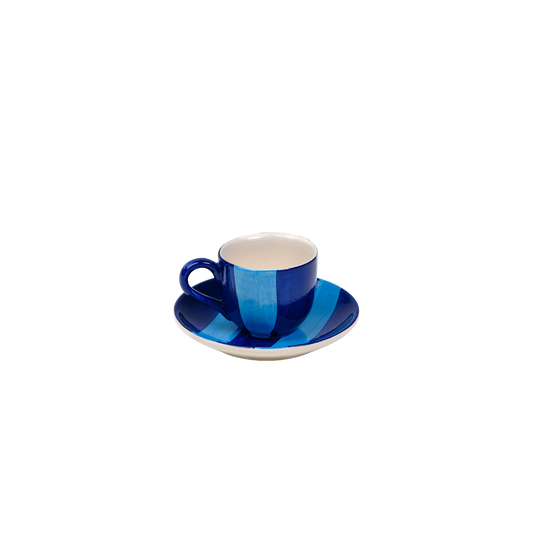 Striped Indigo Blue Espresso Cup set of 2