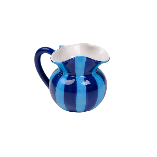 Striped Indigo Blue Short Ceramic Carafe