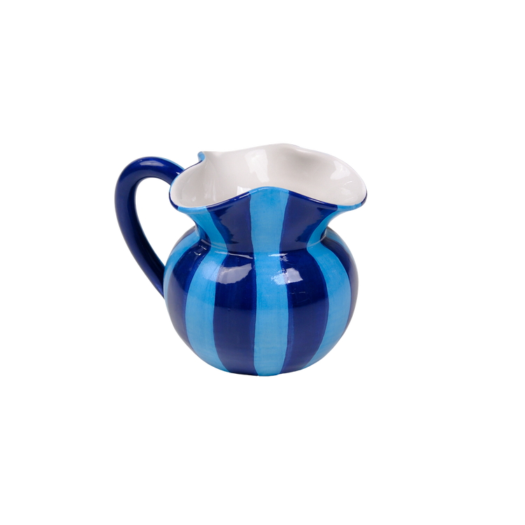 Striped Indigo Blue Short Ceramic Carafe