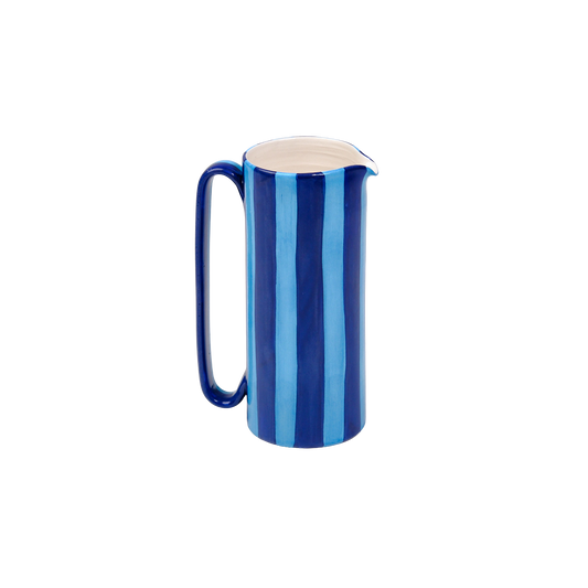 Striped Indigo Blue Tall Ceramic Carafe