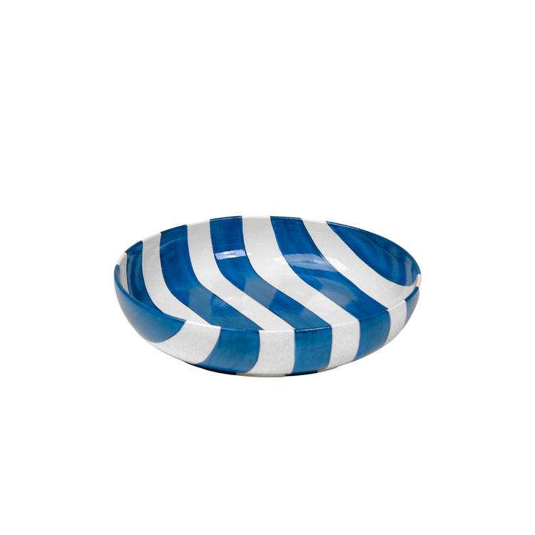 Striped White & Blue Ceramic Salad Bowl