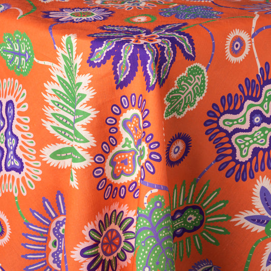 Mystical Garden Orange Linen Tablecloth