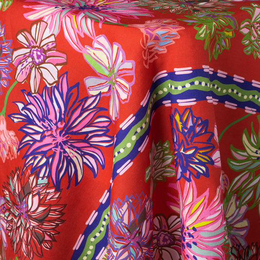 Flower Fields Red Linen Tablecloth