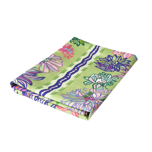 Flower Fields Green Linen Tablecloth