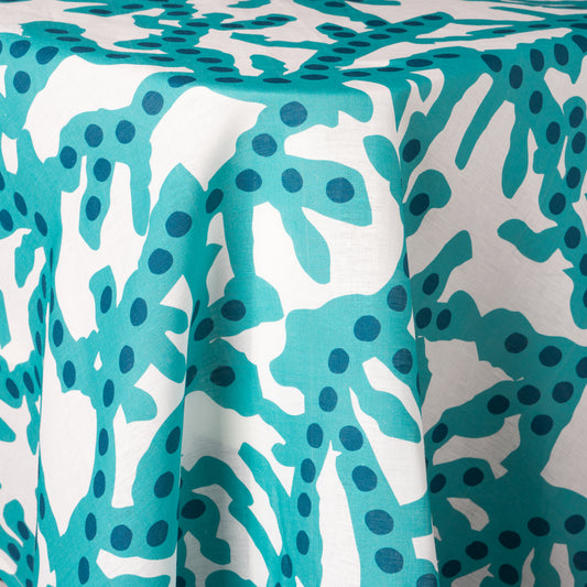 Corals Blue Linen Tablecloth