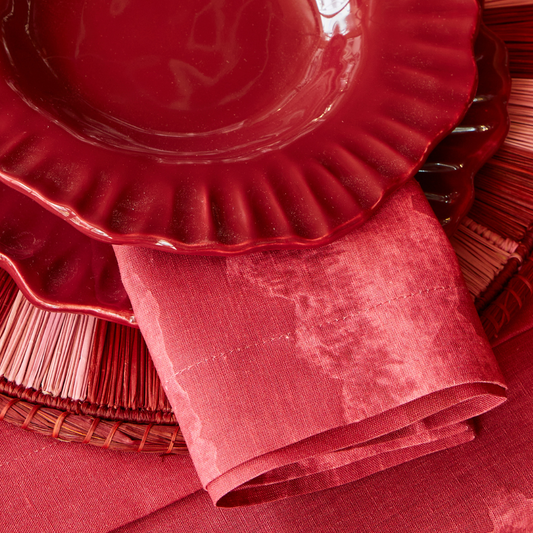 Set of 4 Tie-Dye Red Linen Napkins