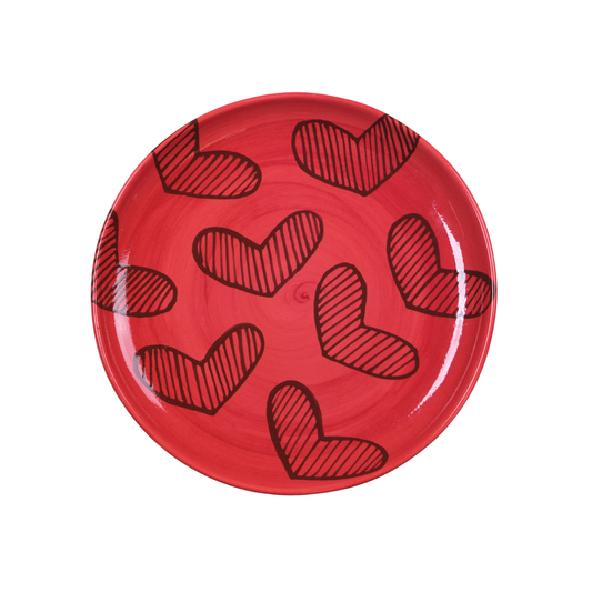 Hearts Hand-Painted Red Ceramic Large Platter