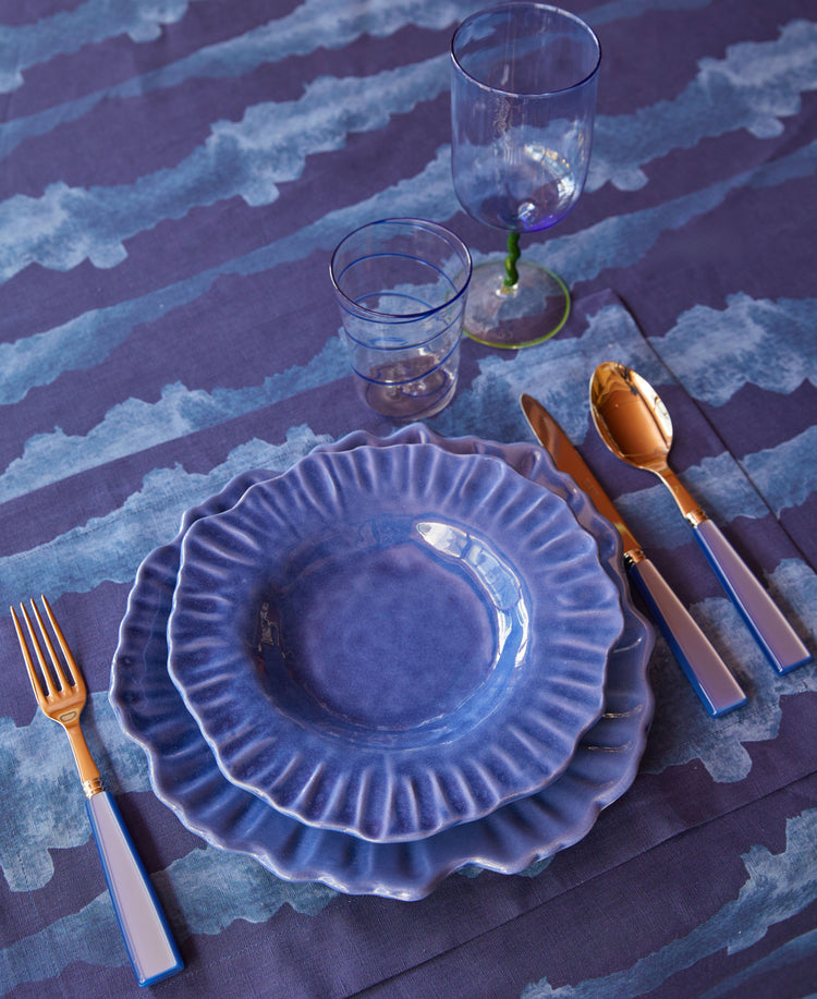 Tie-Dye Blue Linen Tablecloth
