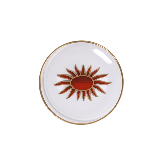 Sun Hand-Painted Red Glass Bread Plate
