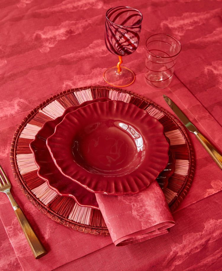 Tie-Dye Red Linen Tablecloth