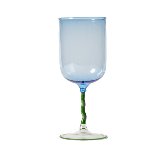 Blue Handmade Wine Glass with spiral green stem