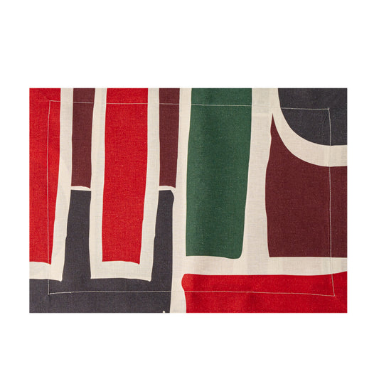 Linen Placemat with with abstract geometric shapes, in a bold color palette.
