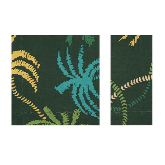 Dark Green Linen Napkin with palm trees