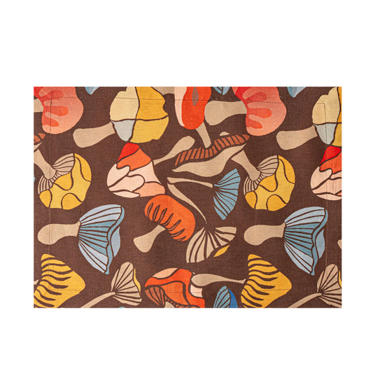Linen Placemat in a brown mushrooms pattern