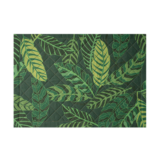 Green Linen Quilted Placemat in a green leaves pattern