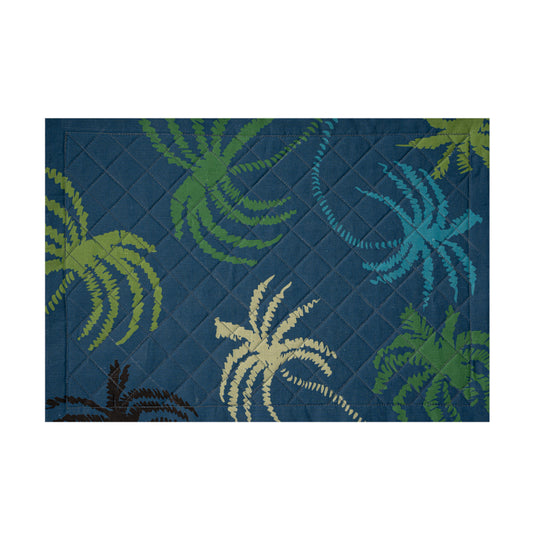 Blue Linen Quilted Placemat in a palm trees pattern