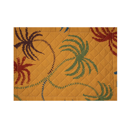 Mustard Yellow Linen Quilted Placemat in a palm trees pattern