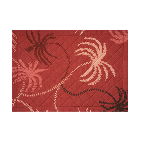 Red Linen Quilted Placemat in a palm trees pattern