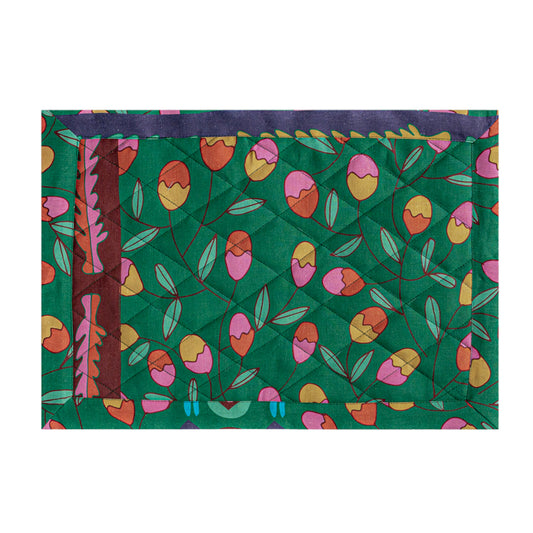 Linen Quilted Placemat in a green floral pattern