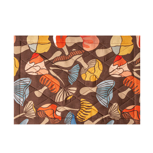 Brown Linen Quilted Placemats with mushrooms