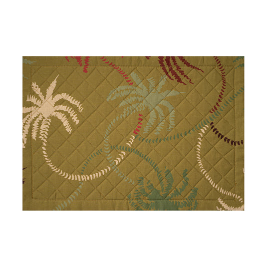Olive Green Linen Quilted Placemat in a palm trees pattern