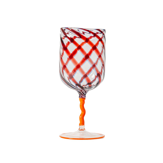 Red Stripes Handmade Wine Glass with orange stem